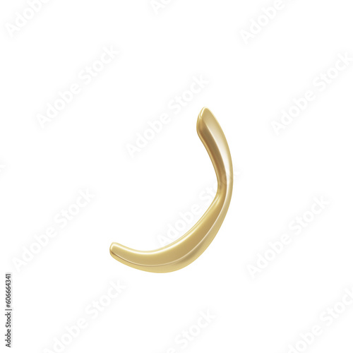 Arabic 3d font letter "Raa" in golden color, isolated white background, usually use in Arab countries such as Saudi Arabia, Yemen, Qatar, UAE, Oman, Egypt and other country 