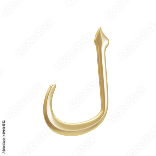 Arabic 3d font letter "Laam" in golden color, isolated white background, usually use in Arab countries such as Saudi Arabia, Yemen, Qatar, UAE, Oman, Egypt and other country 