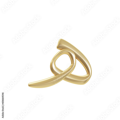 Arabic 3d font letter "Ha" in golden color, isolated white background, usually use in Arab countries such as Saudi Arabia, Yemen, Qatar, UAE, Oman, Egypt and other country 