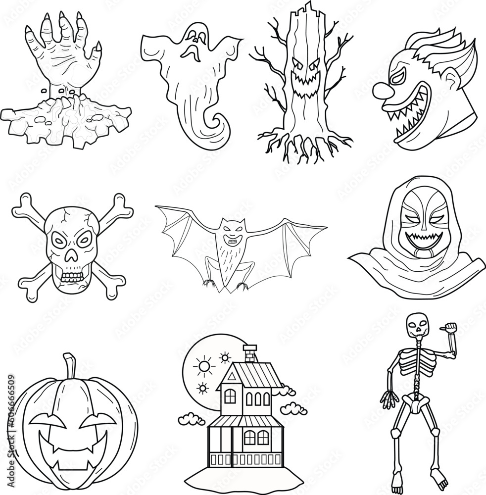 Horror property in Halloween.Vector Illustration.Line art Horror property in Halloween.Vector Illustration.Line art