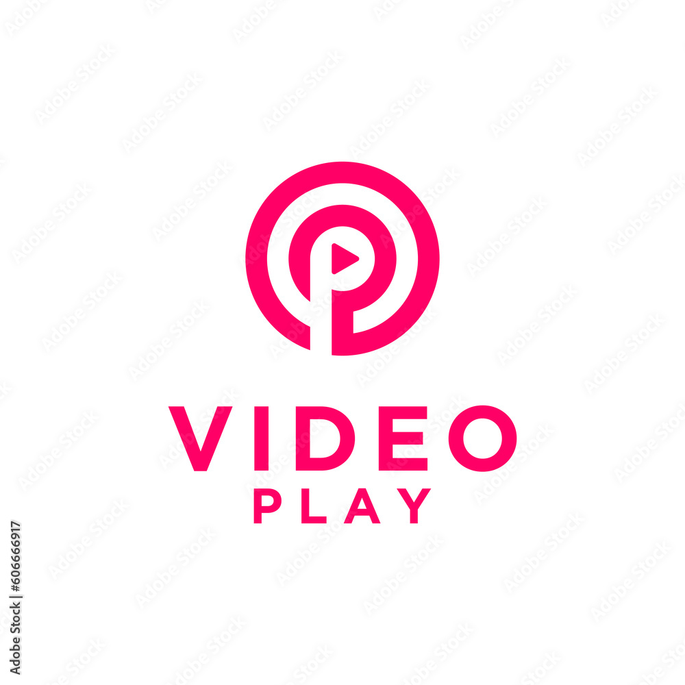 Initial letter P vector logo design icon with company and channel name video playback elements