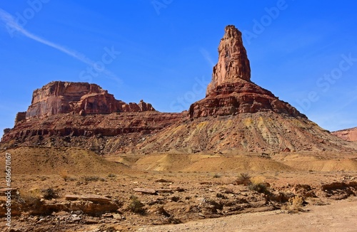colorful red rock formations and bottleneck peak on a sunny winter day along the buckhorn draw scenic backway in the northern san rafael swell near green river, utah 