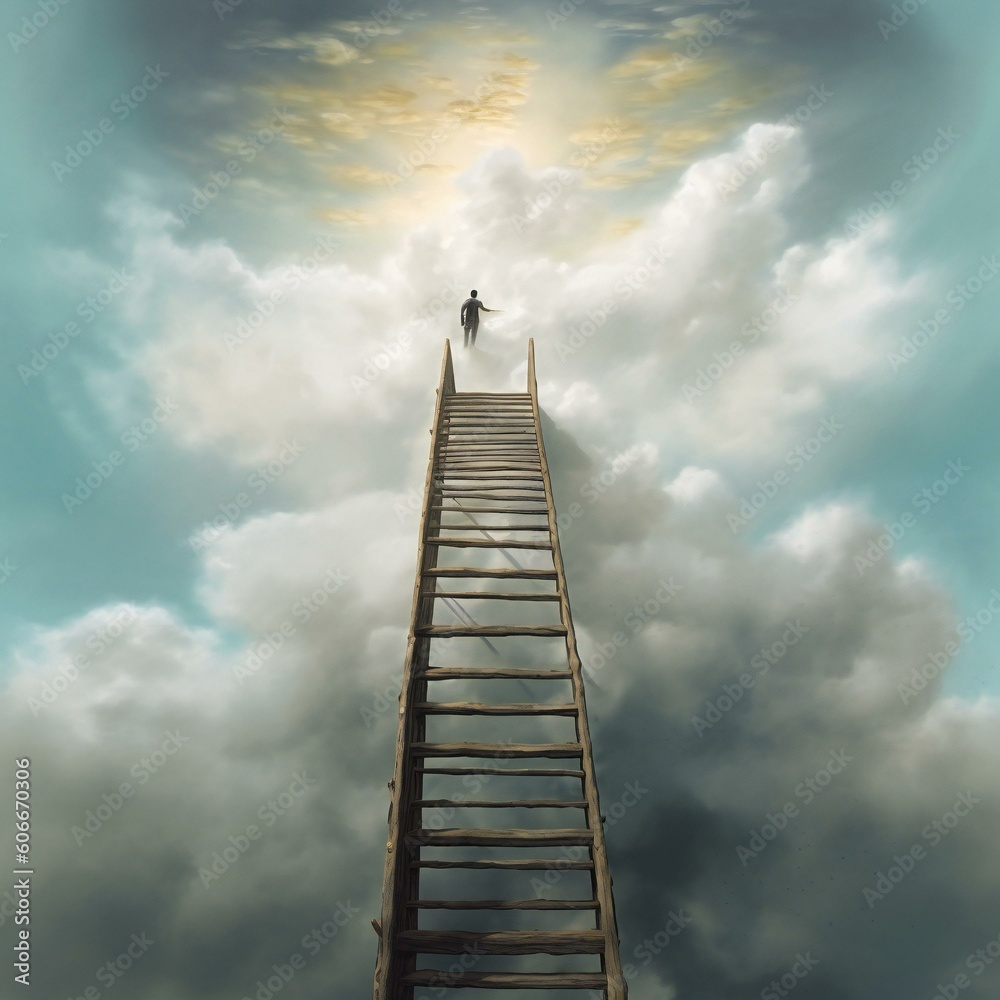 Rustic ladder going to heaven. Created with Generative AI technology. Rustic ladder going to heaven. Created with Generative AI technology.