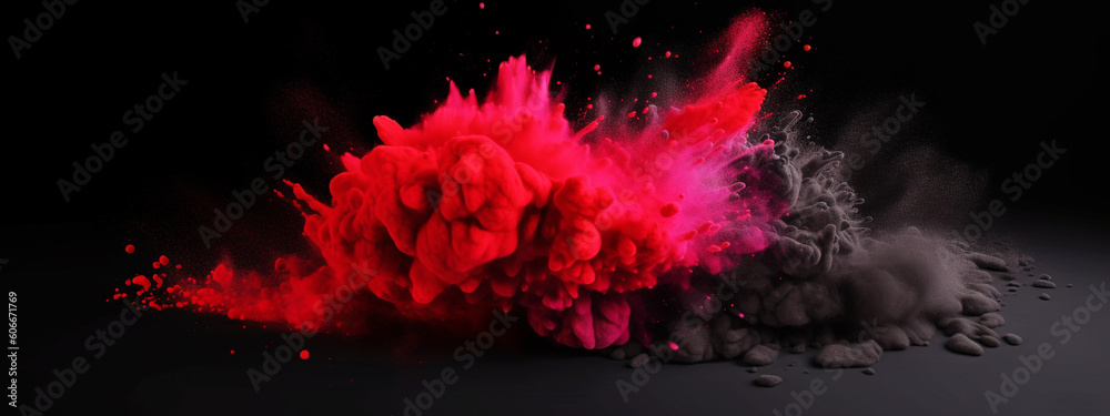 Red and black paint explosion on a black background. Generative AI