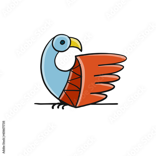 Tropical bird isolated on white. Sketch for your design