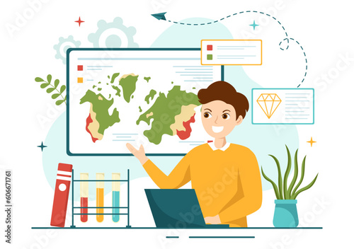 Geologist Vector Illustration with Soil Analysis and Features of the Earth for Science, Research or Expedition in Flat Cartoon Hand Drawn Templates
