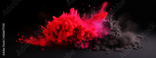 Red and black paint explosion on a black background. Generative AI