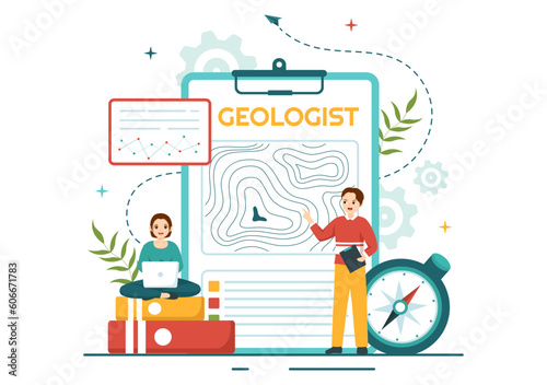 Geologist Vector Illustration with Soil Analysis and Features of the Earth for Science, Research or Expedition in Flat Cartoon Hand Drawn Templates