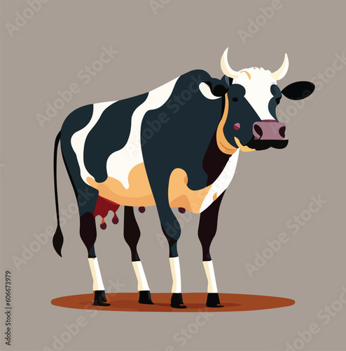 standing cute cow with horn and brown background cartoon art