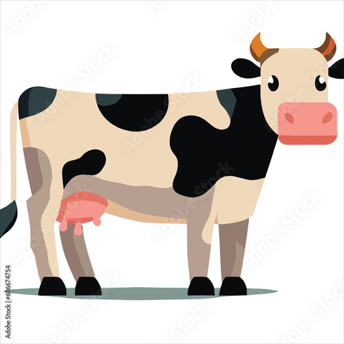 standing cute cow with horn and brown background cartoon art