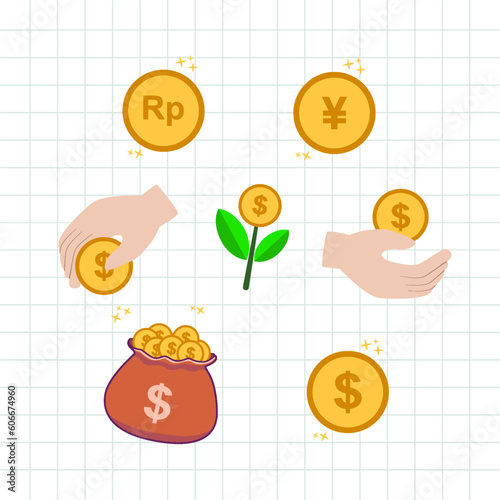 coin, alms and money bag icon illustration