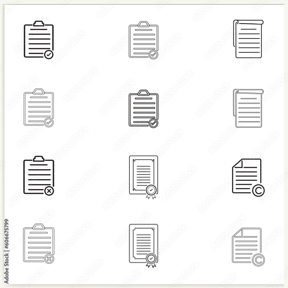 Checklist on the clipboard line icon and documents with checkmarks, checklist, document, gear, and pencil. The clipboard outlines icons. Vector illustration Checklist on the clipboard line icon and documents with checkmarks, checklist, document, gear, and pencil. The clipboard outlines icons. Vector illustration