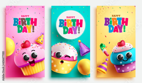 Fotografiet Happy birthday text vector poster design
