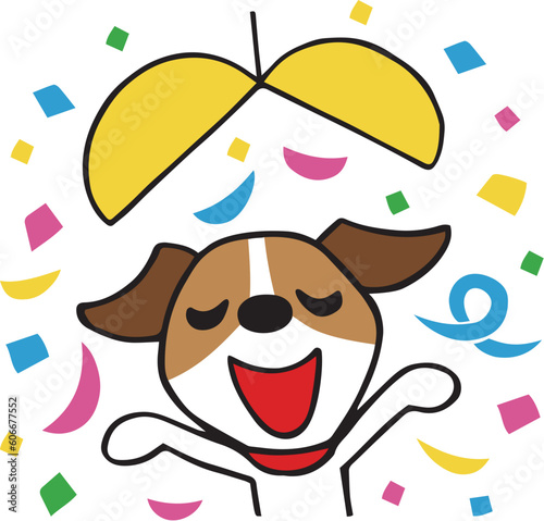 ジャックラッセルテリア犬　くす玉でお祝い