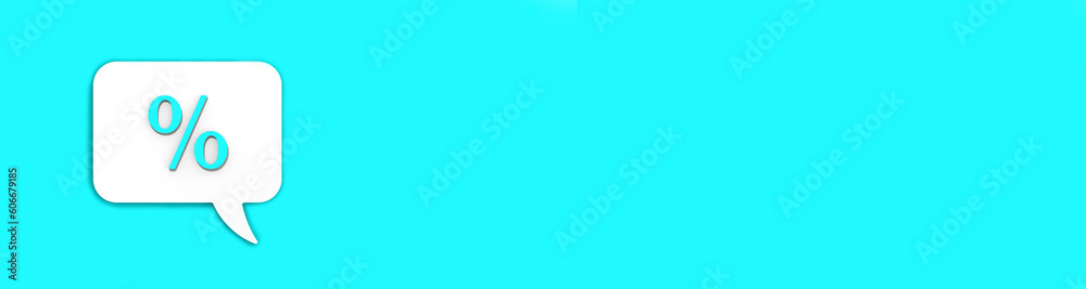 Light blue percent sign on white message board. Interest withdrawal signal. Discount notifications. Message on a blue background. Banner for insertion into site. 3D image. 3D rendering. Light blue percent sign on white message board. Interest withdrawal signal. Discount notifications. Message on a blue background. Banner for insertion into site. 3D image. 3D rendering.