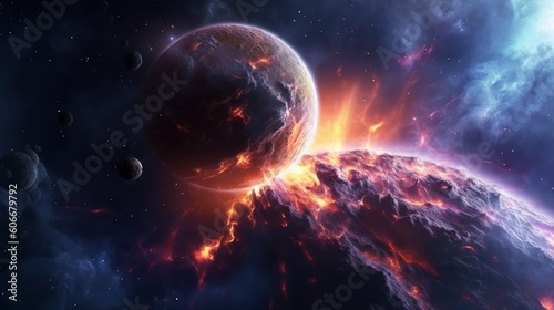 abstract space background with planetar catastrophy  ai tools generated image