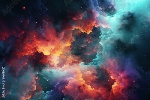 abstract digital background with multicolored nebula in deep space, ai tools generated image