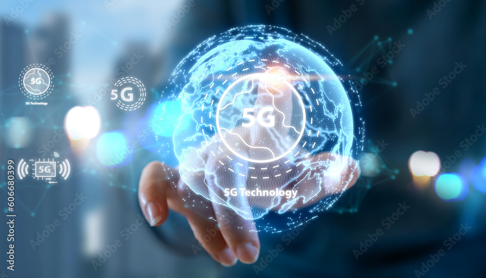 Human hand with business technology link internet connection network earth global world wireless 5G network high-speed internet, internet of thing.metaverse and technology Human hand with business technology link internet connection network earth global world wireless 5G network high-speed internet, internet of thing.metaverse and technology
