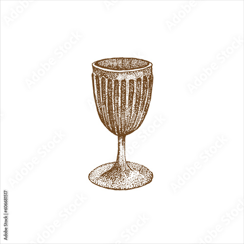 Vector  illustration of an ancient wine glass. Picture.