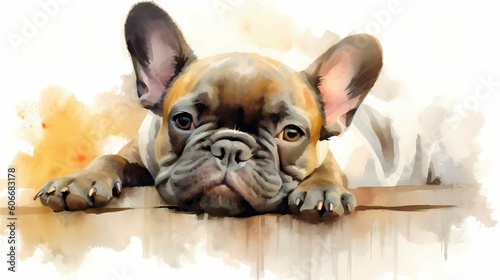 French bulldog puppy illustration. Generative AI © Alex Bur