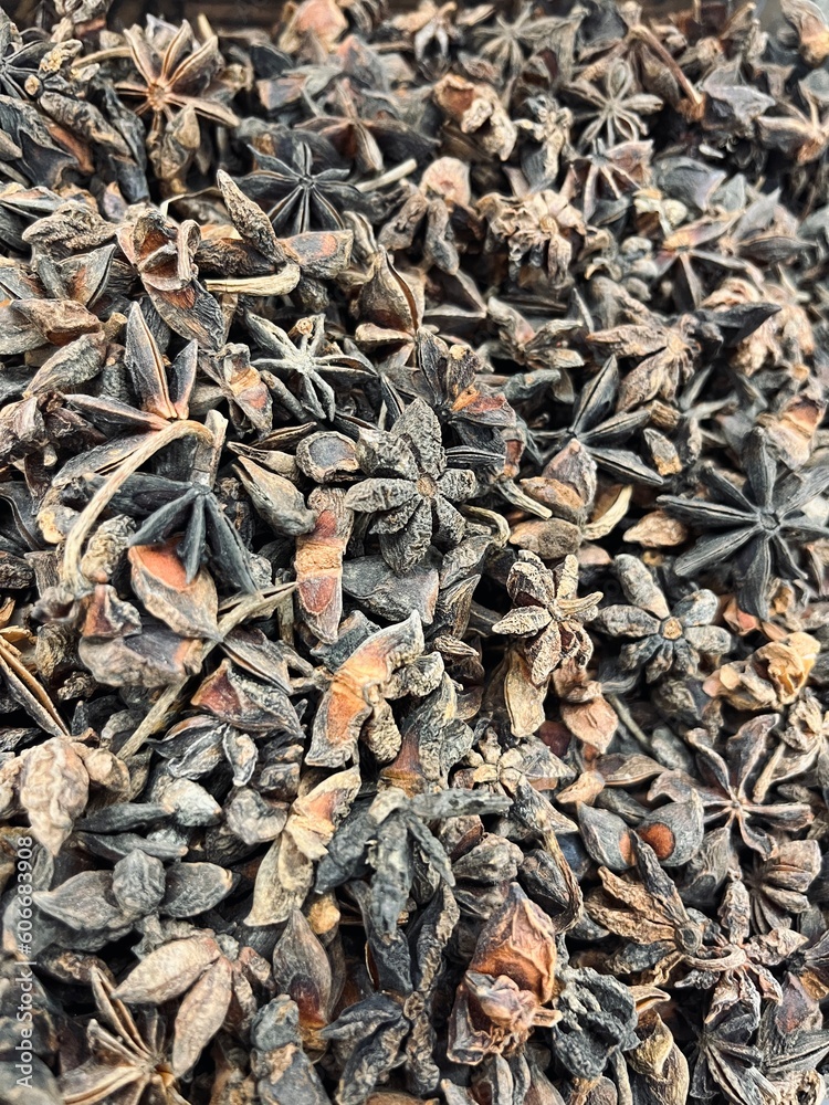 Staf anise for curry spices, beautifully shot at the market