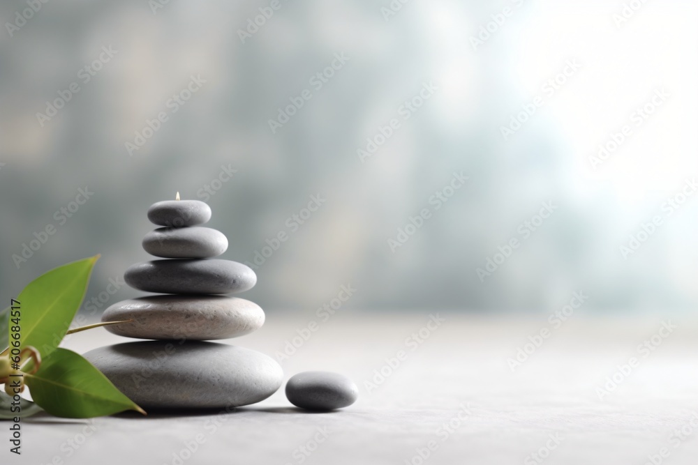 A stack of zen stones sits on a table, Generative AI