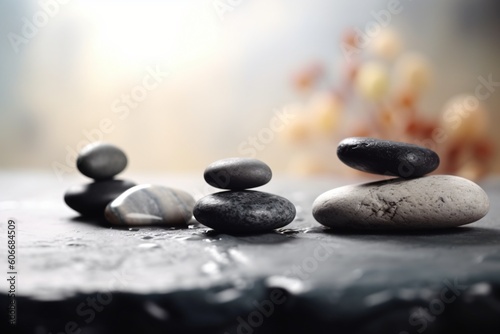 A stack of zen stones sits on a table  Generative AI