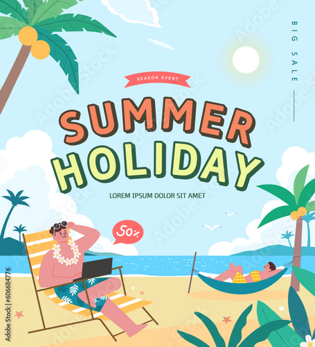 summer holidays vacation Web Banner illustration
