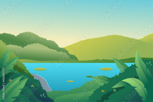 Gradient lake scenery landscape Gradient forest background