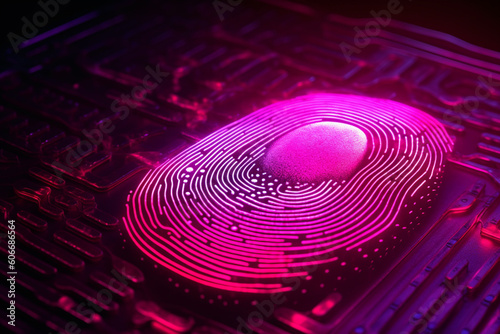 Fingerprint reader microchip, Security concept. AI generated
