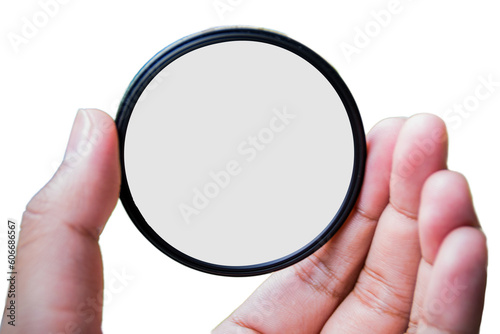 hand holding Lens glass