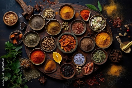 Top View of Indian Spices and Seasoning, Generative Ai.