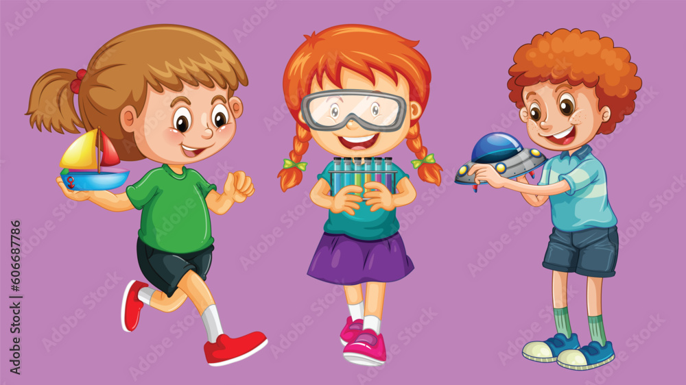 Children doing different activities cartoon character set Vector Children doing different activities cartoon character set Vector