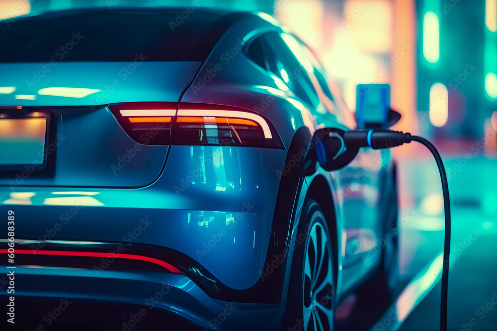 Φωτογραφία Revitalizing E-Mobility: Hybrid Engine Gasoline and Electricity Repair Shop Service Garage Offers Refueling for Electric Cars, Generative AI
