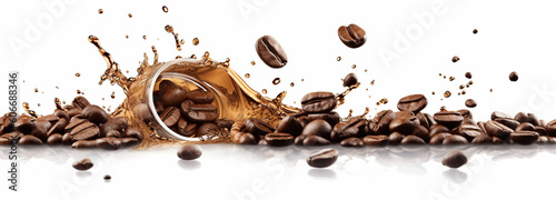 mockup of coffee beans on isolated white background with copy space