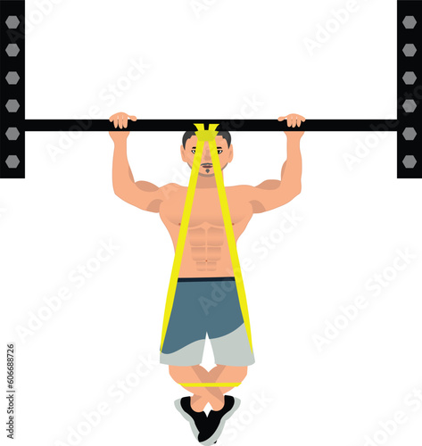 Pulling the bar with an elastic band Art & Illustration