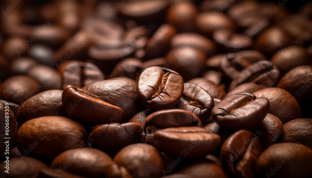 Coffee beans background. Close-up image of coffee beans. Top View Coffee Beans