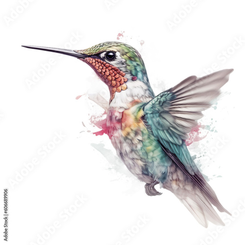 Watercolor hummingbird and flower Ai Generative © Agnieszka