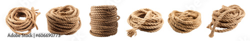 Set of ropes, insulated on transparent background, png, rolls of ropes. 