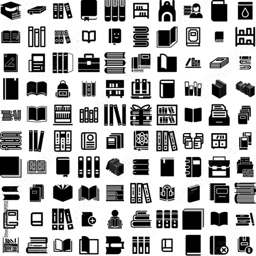 Collection Of 100 Books Icons Set Isolated Solid Silhouette Icons Including Education, Vector, Illustration, Library, Book, Design, Isolated Infographic Elements Vector Illustration Logo