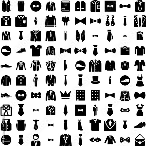 Collection Of 100 Formal Icons Set Isolated Solid Silhouette Icons Including Isolated, Corporate, High Class, Adult, Background, Minimal, Elegant Infographic Elements Vector Illustration Logo