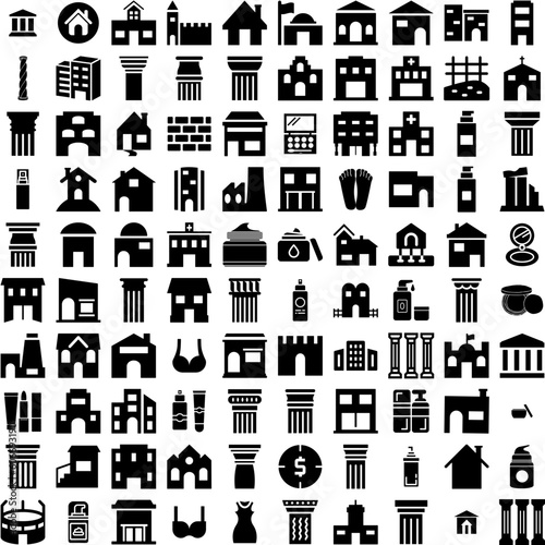 Collection Of 100 Foundation Icons Set Isolated Solid Silhouette Icons Including Isolated, Beige, Foundation, National, Vector, Background, Design Infographic Elements Vector Illustration Logo
