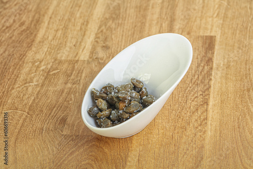 Salted marinated capers snack appetiser