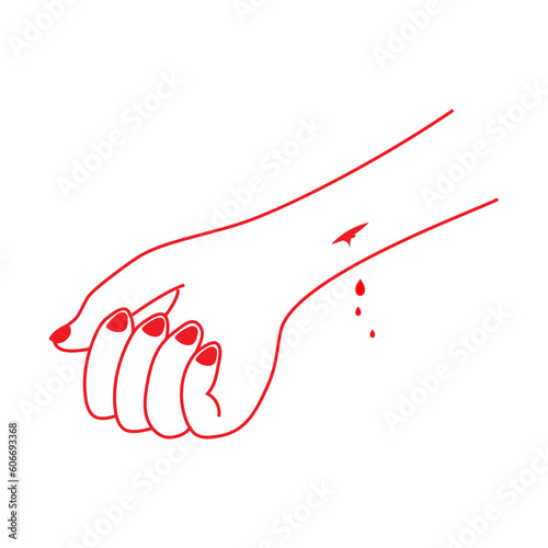 injured hand with bleeding gash with wound on the hand palm vector illustration.
