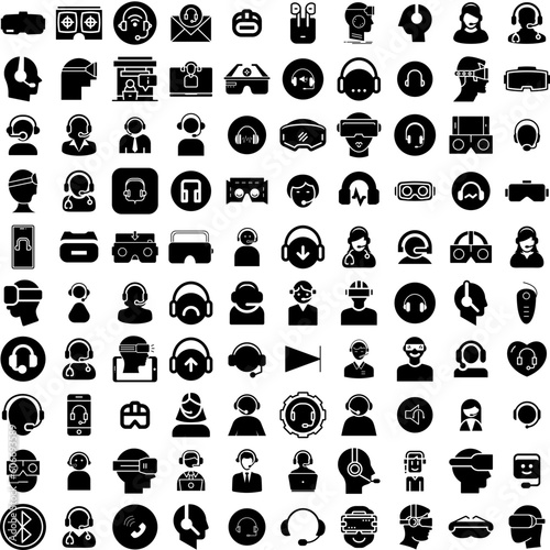Collection Of 100 Headset Icons Set Isolated Solid Silhouette Icons Including Headset  Customer  Device  Support  Service  Technology  Call Infographic Elements Vector Illustration Logo