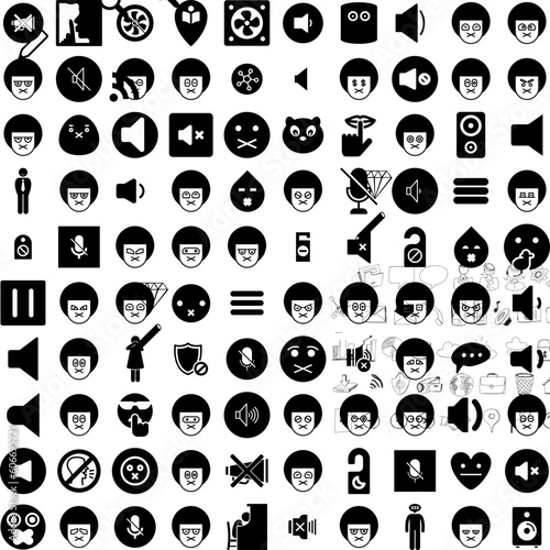 Collection Of 100 Quiet Icons Set Isolated Solid Silhouette Icons Including Office, Business, Quiet, Work, Person, Employer, Burnout Infographic Elements Vector Illustration Logo
