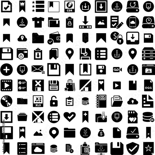 Collection Of 100 Saved Icons Set Isolated Solid Silhouette Icons Including Money, Finance, Illustration, Business, Vector, Save, Icon Infographic Elements Vector Illustration Logo