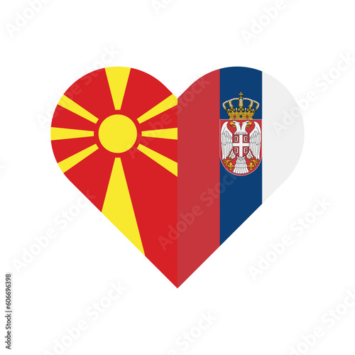 unity concept. heart shape icon of north macedonia and serbia flags. vector illustration isolated on white background