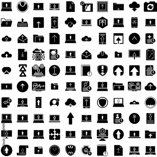 Collection Of 100 Upgrade Icons Set Isolated Solid Silhouette Icons Including Business, Symbol, Sign, Upgrade, Update, Computer, Software Infographic Elements Vector Illustration Logo