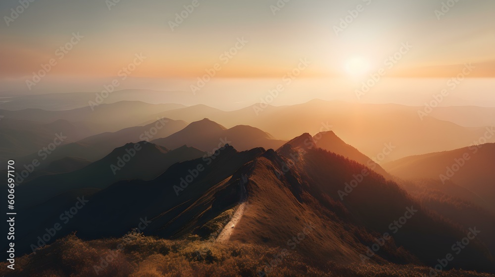 Sunset View from the Top of a Mountain